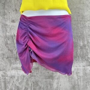 I.AM.GIA Sexy Ruched Mini Skirt Tie Dye Pink Purple Women's Small‎